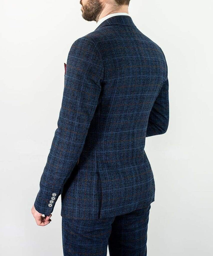 Cavani Cody Mens 3 Piece Blue Check Slim Fit Suit - Suit & Tailoring