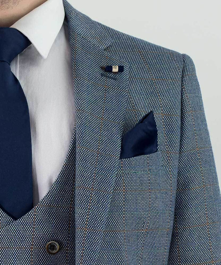 Cavani Del Ray Mens Duck Egg Blue Check Suit - Suit & Tailoring