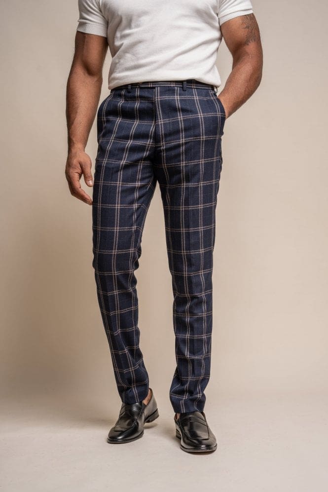 Cavani Hardy Navy Check Slim Fit Trousers - 30 - Suit & Tailoring