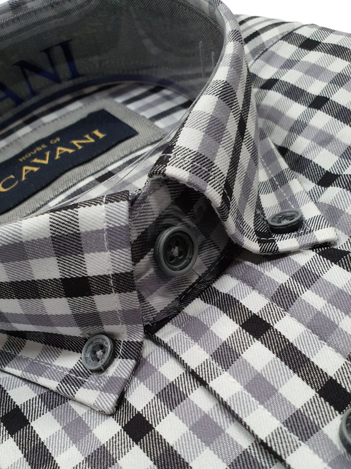 Cavani Men’s Grey Gingham Button Down Collar Shirt - M - Shirts
