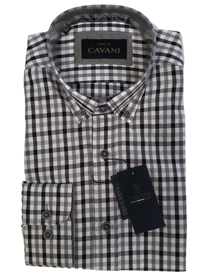 Cavani Men’s Grey Gingham Button Down Collar Shirt - Shirts