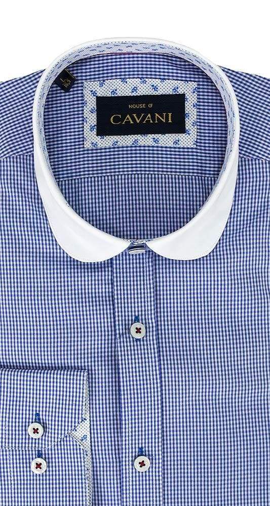 Cavani Penny Collar Royal Blue Gingham Check Shirt - UK 14.5 | EU 37 - Shirts