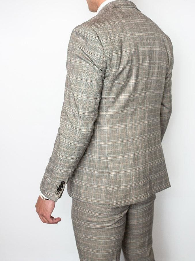 Cavani Quincy Mens Stone Check Slim Fit Three Piece Suit - Suit & Tailoring