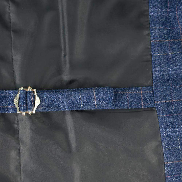 Tweed Style Blue Cavani Kaiser 3 Piece Slim Fit Check Suit - Suit & Tailoring