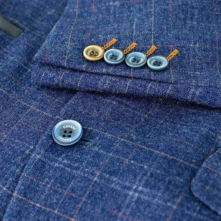 Tweed Style Blue Cavani Kaiser 3 Piece Slim Fit Check Suit - Suit & Tailoring