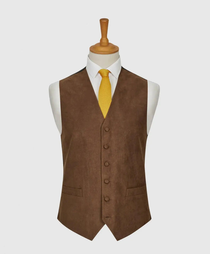 L A Smith Beige Suede Look Waistcoat - Suit & Tailoring