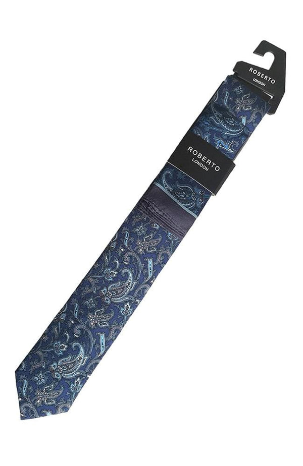 L A Smith Blue Skinny Silk Tie And Hank Set - Accessories