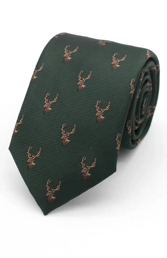 L A Smith Bottle Green Stags Head Tie - Accessories