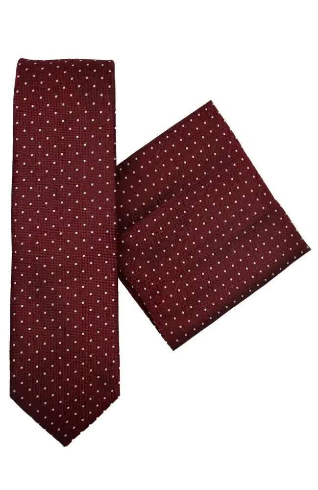 L A Smith Burgundy Spot Tie And Hank Set - Accessories