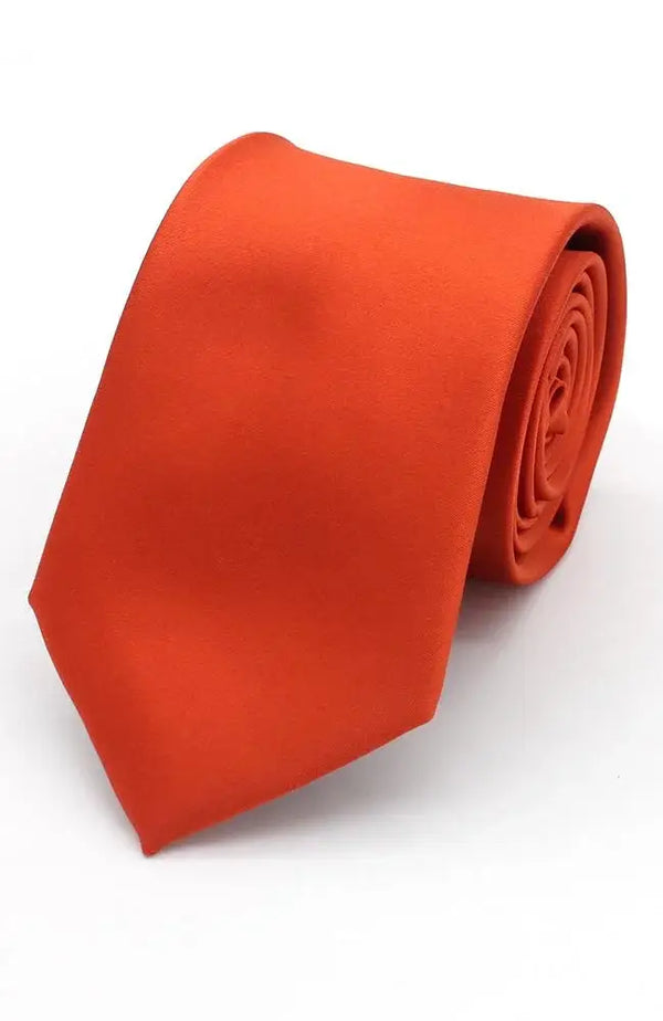 L A Smith Burnt Orange Plain Satin Tie And Hank Set - Accessories