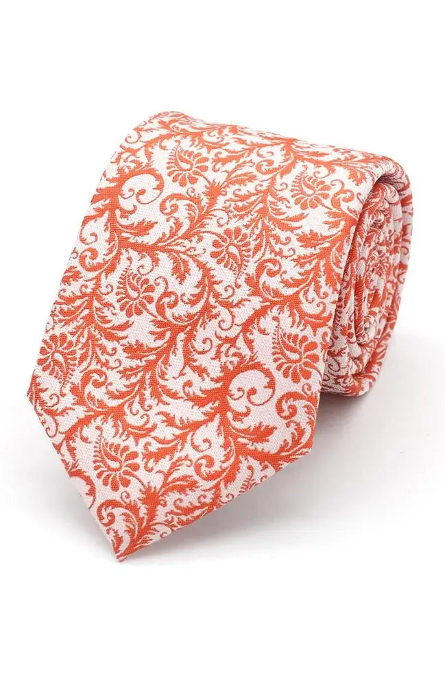 L A Smith Burnt Orange Wedding Floral Paisley Tie And Hank Set - Accessories