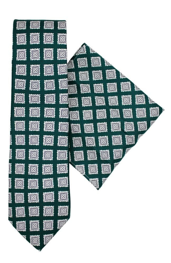 L A Smith Green Foulard Silk Tie And Hank Set - Accessories