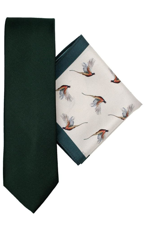 L A Smith Green Pheasant Silk Tie And Hank Set - Accessories