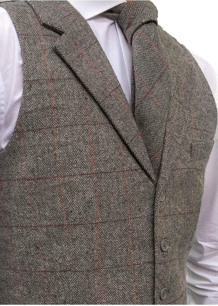 L A Smith Grey Check Lapel Tweed Waistcoat - Suit & Tailoring