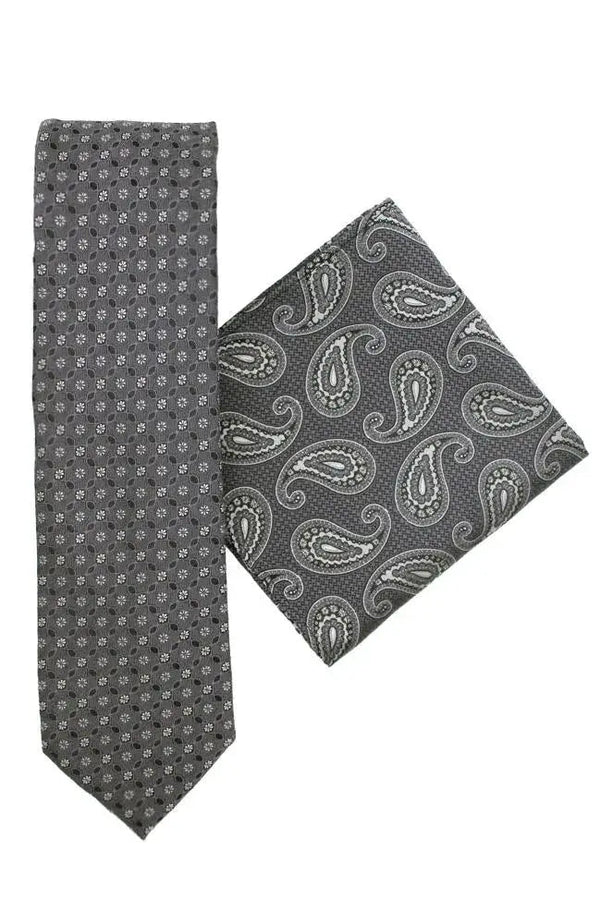 L A Smith Grey Paisley Tie And Hank Set - Accessories