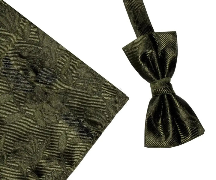 L A Smith Khaki Floral Silk Bow Tie And Hank Set - Accessories