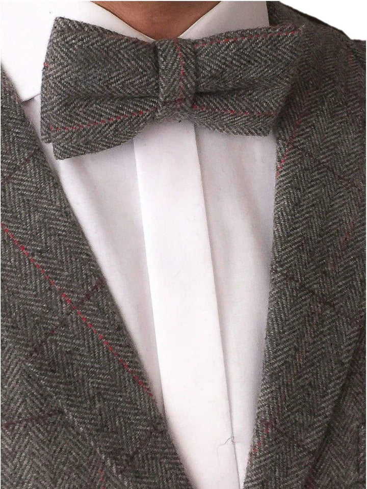 LA Smith Grey Check Tweed Bow Tie - Accessories
