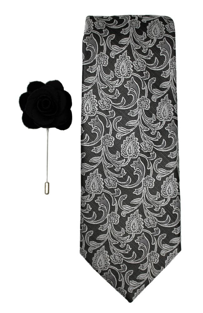 LA Smith Poly Grey Tie And Lapel Pin Set - Accessories
