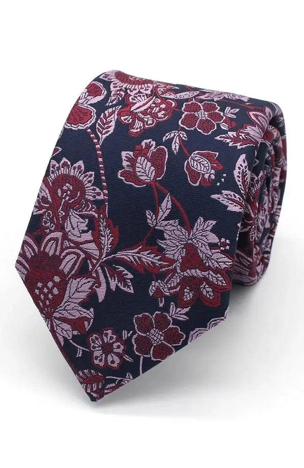 L A Smith Lilac And Raspberry On Navy Bold Floral Tie And Hank Set - Accessories