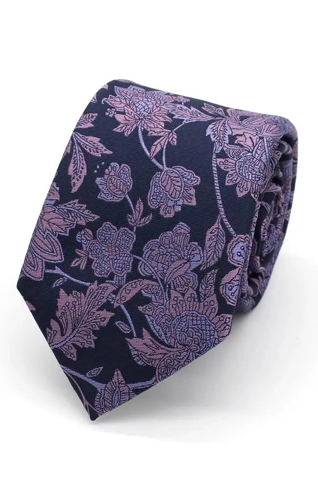 L A Smith Lilac And Sky On Navy Bold Floral Tie And Hank Set - Accessories