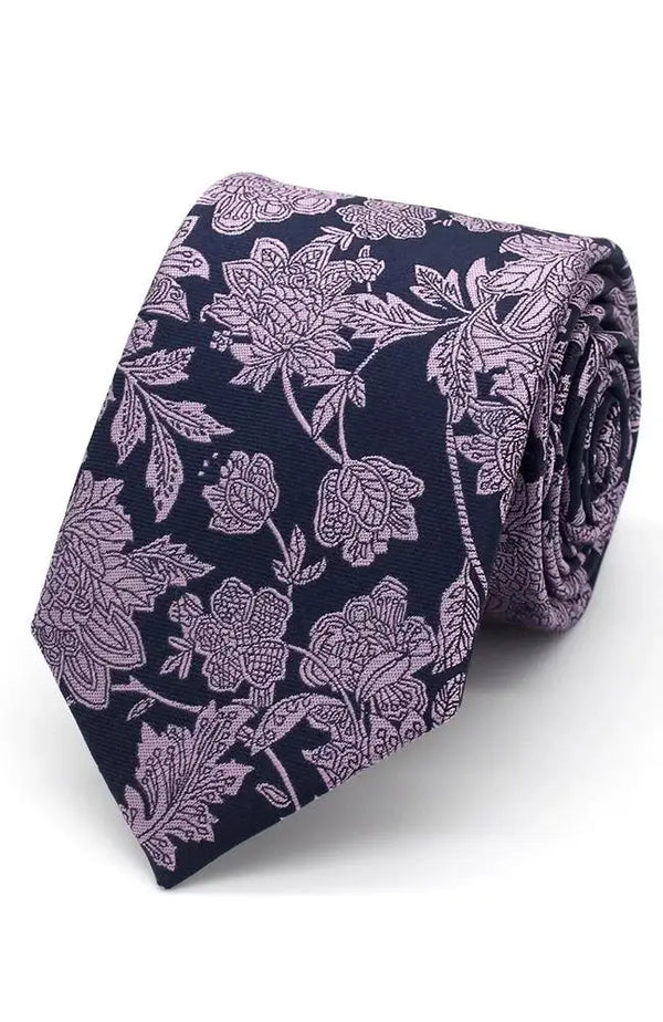 L A Smith Lilac On Navy Bold Floral Tie And Hank Set - Accessories