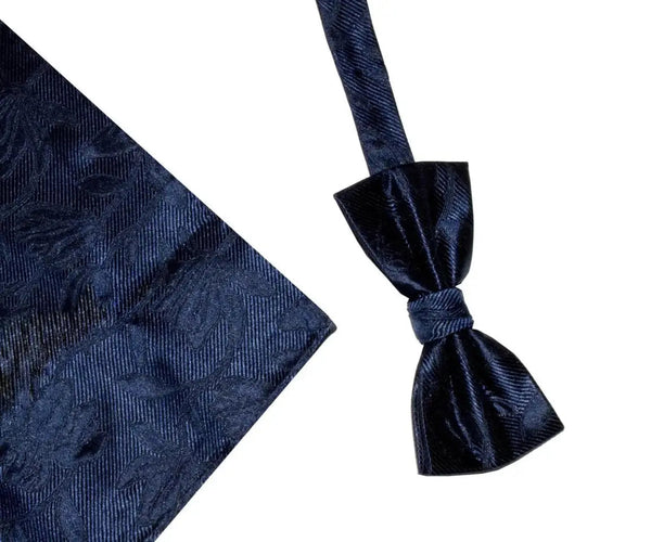 L A Smith Navy Floral Silk Bow Tie And Hank Set - Accessories
