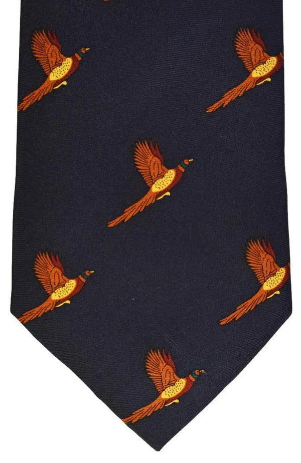 L A Smith Navy Pheasant Silk Tie - Accessories