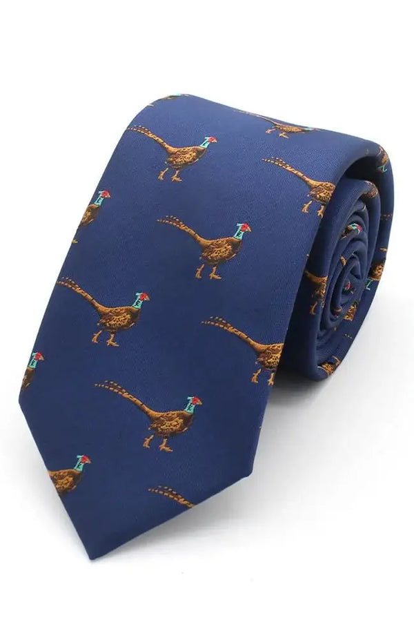 L A Smith Navy Pheasant Silk Tie - Accessories