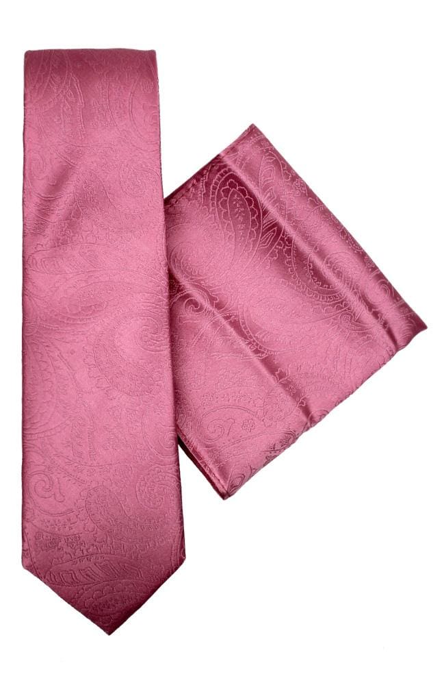 L A Smith Pink Paisley Silk Tie And Hank Set - Accessories
