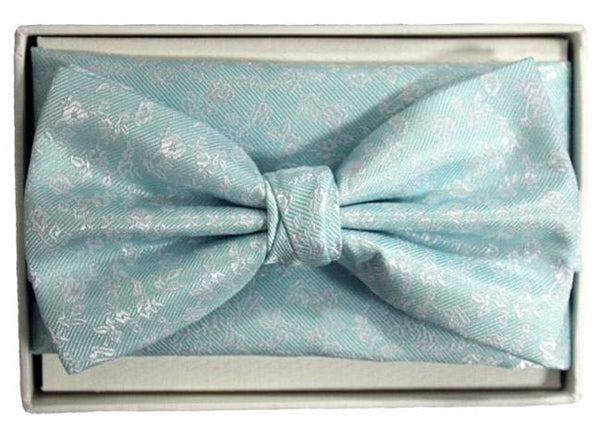 L A Smith Poly Aqua Floral Bow Tie And Hank Set - Accessories
