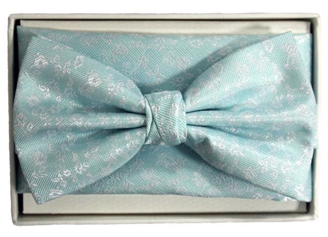 L A Smith Poly Aqua Floral Bow Tie And Hank Set - Accessories
