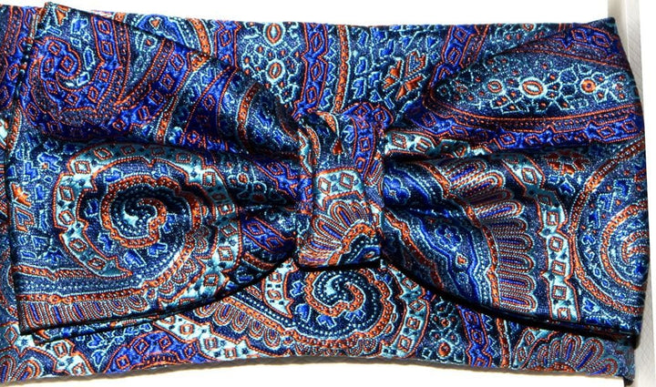 L A Smith Poly Blue And Orange Paisley Bow Tie And Hank Set - Accessories