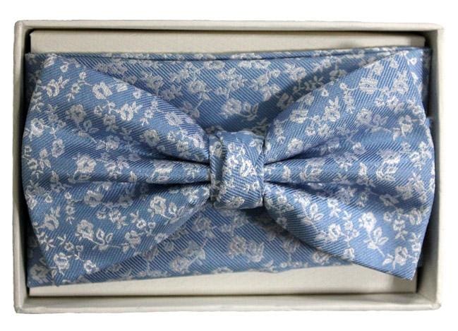 L A Smith Poly Blue Floral Bow Tie And Hank Set - Accessories