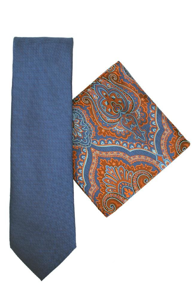 L A Smith Poly Blue Paisley Tie And Hank Set - Accessories
