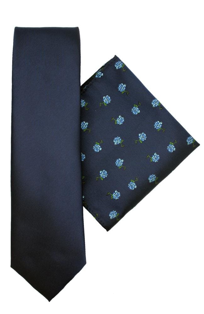 L A Smith Poly Blue Rose Tie And Hank Set - Accessories