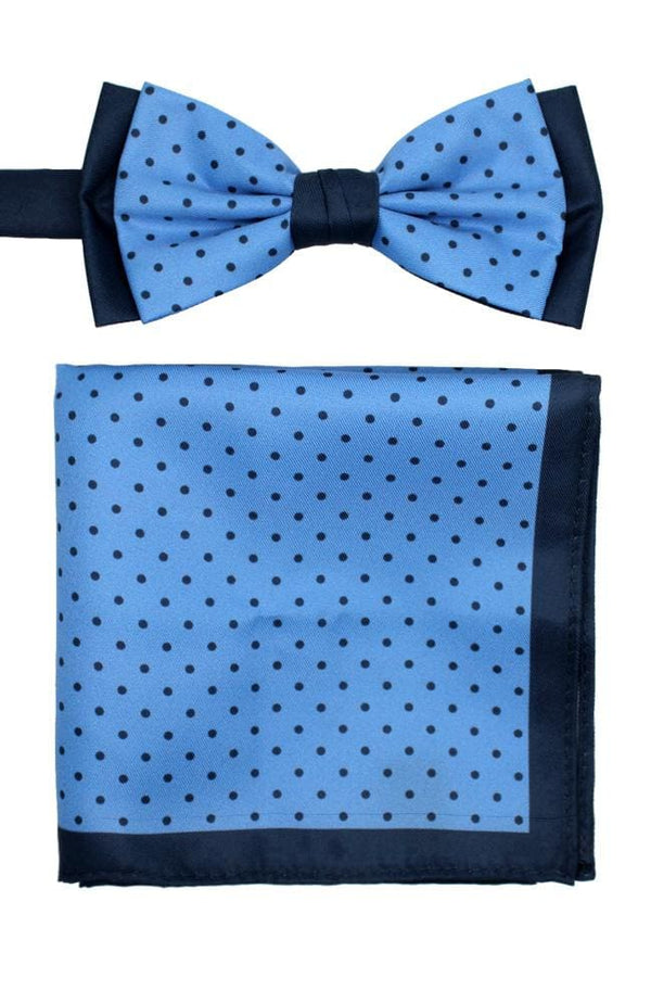L A Smith Poly Blue Spot Bow Tie And Hank Set - Accessories