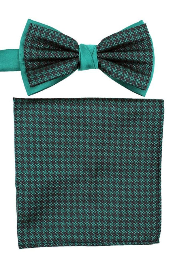 L A Smith Poly Green Dogtooth Bow Tie And Hank Set - Accessories