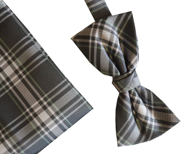 L A Smith Poly Grey Check Bow Tie And Hank Set - Accessories