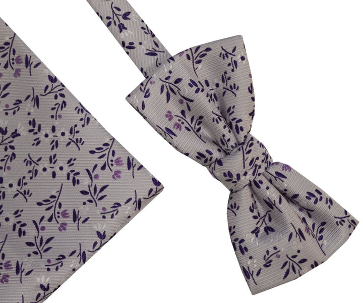 L A Smith Poly Lilac Floral Bow Tie And Hank Set - Accessories