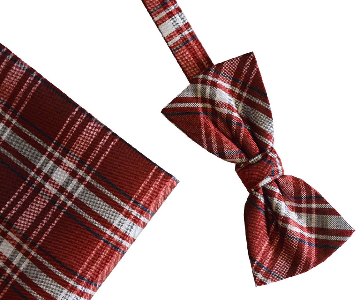 L A Smith Blue And Grey Check Silk Bow Tie And Hank Set main image 1