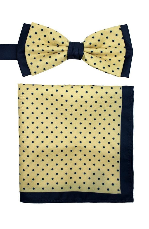 L A Smith Poly Yellow Spot Bow Tie And Hank Set - Accessories
