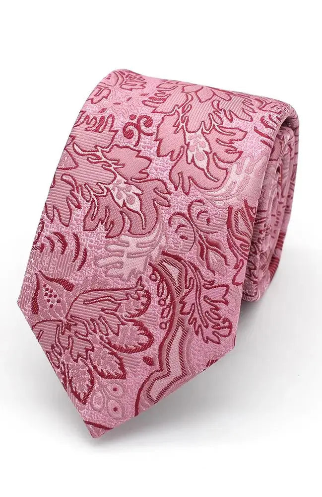 L A Smith Raspberry And Rose Bold Leaves Tie And Hank Set - Accessories