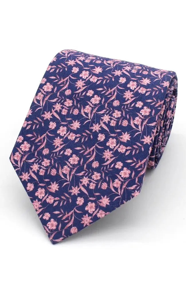 L A Smith Rose On Navy Pretty Floral Tie And Hank Set - Accessories