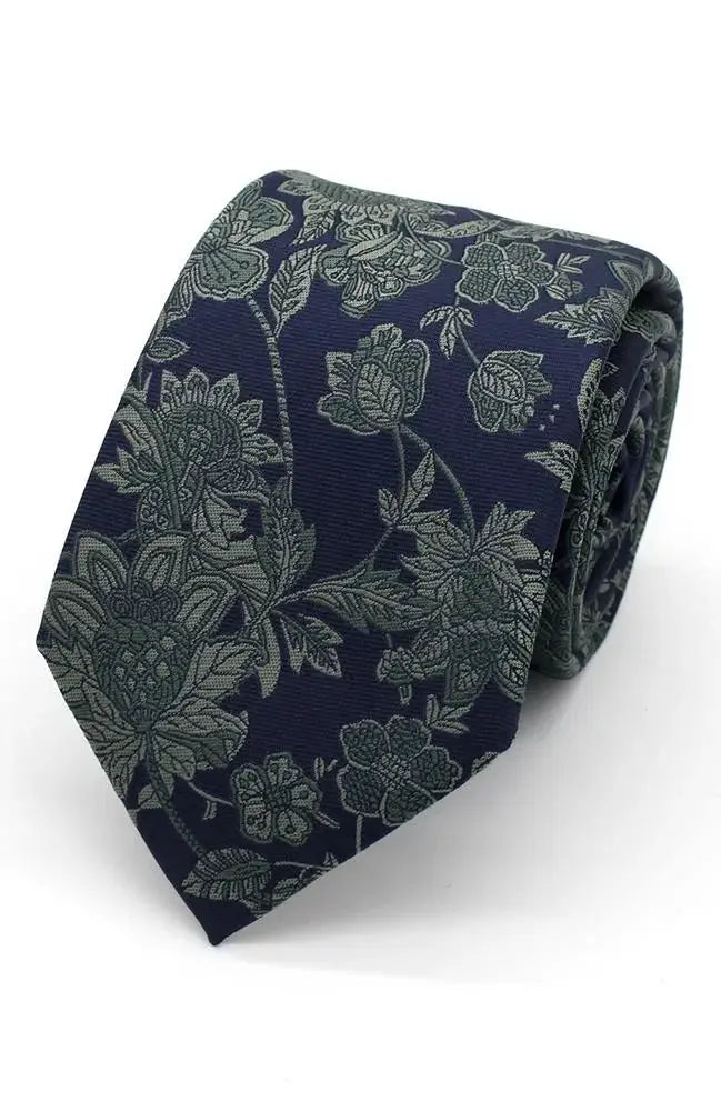 L A Smith Sage On Navy Bold Floral Tie And Hank Set - Accessories