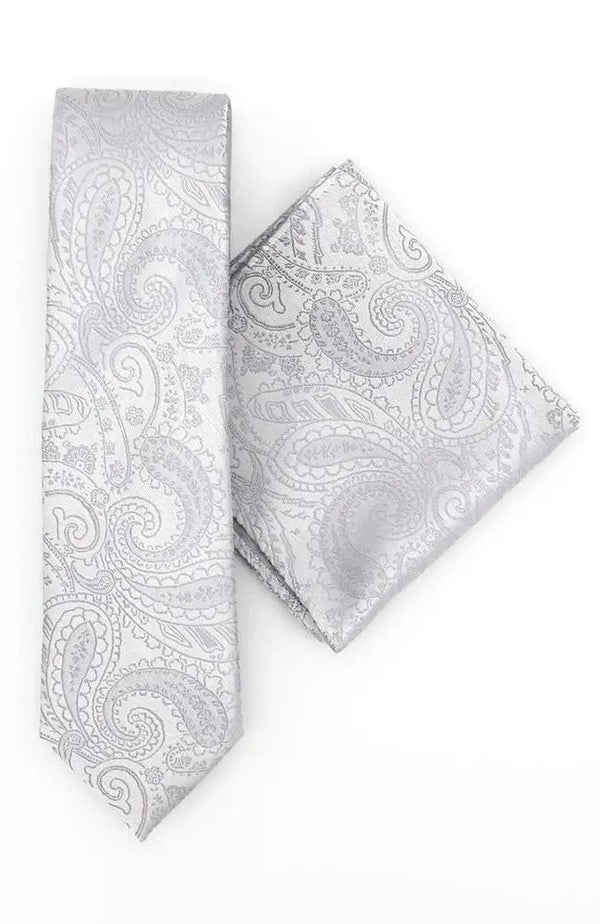 L A Smith Silver Paisley Tie And Hank Set - Accessories