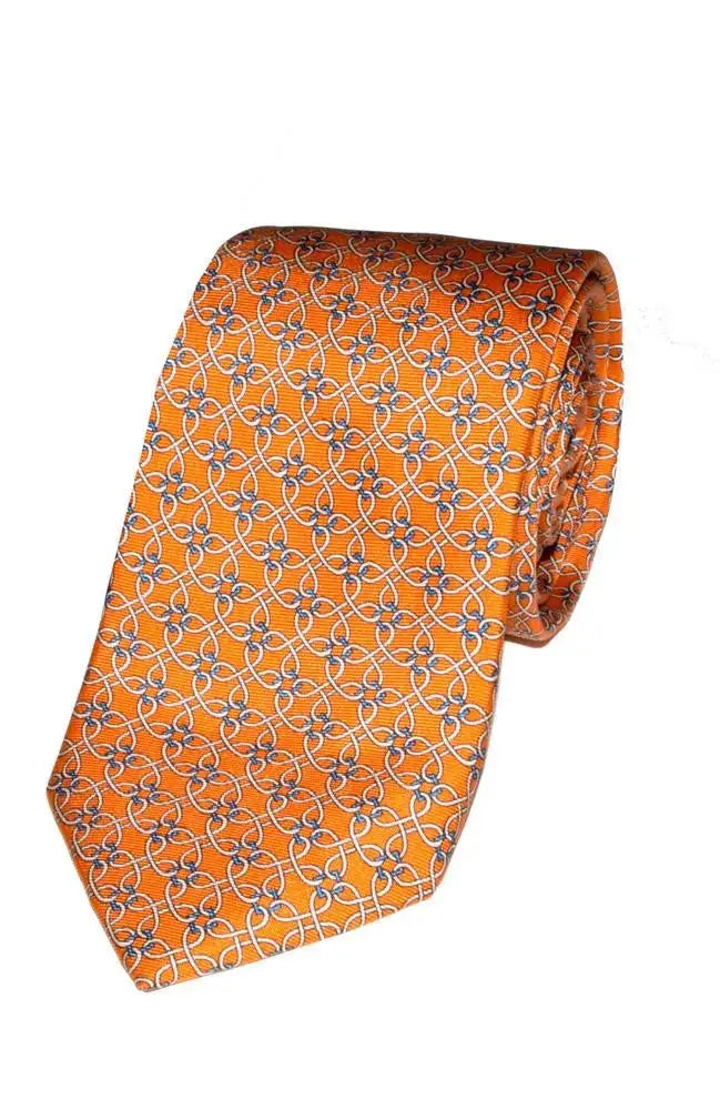 L A Smith White And Orange Spiral Print Silk Tie - Accessories