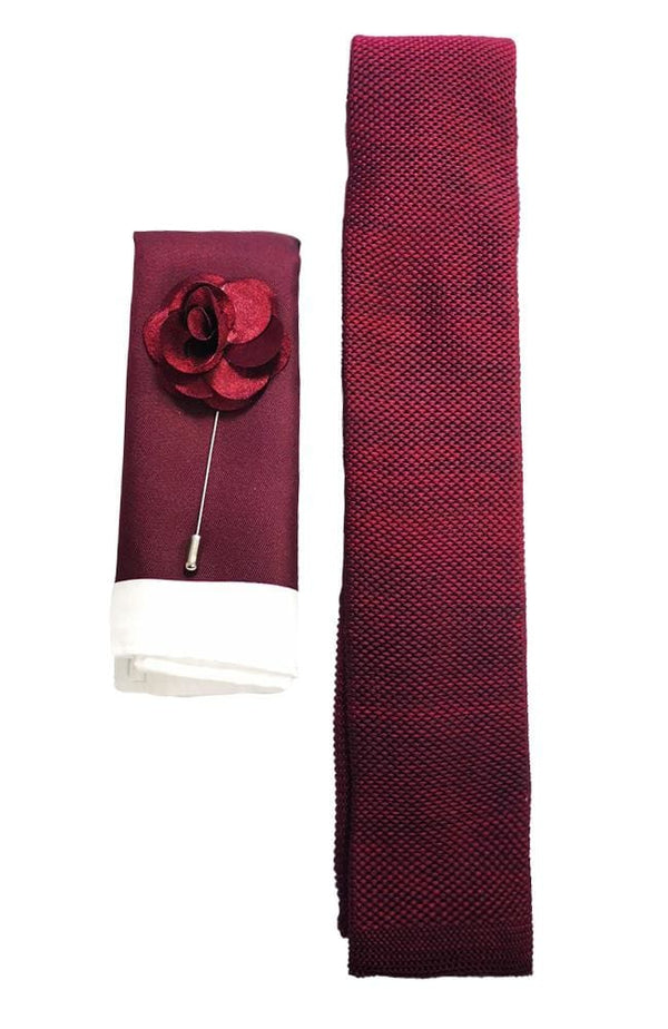L A Smith Wine Knitted Tie Hank And Pin Set - Accessories