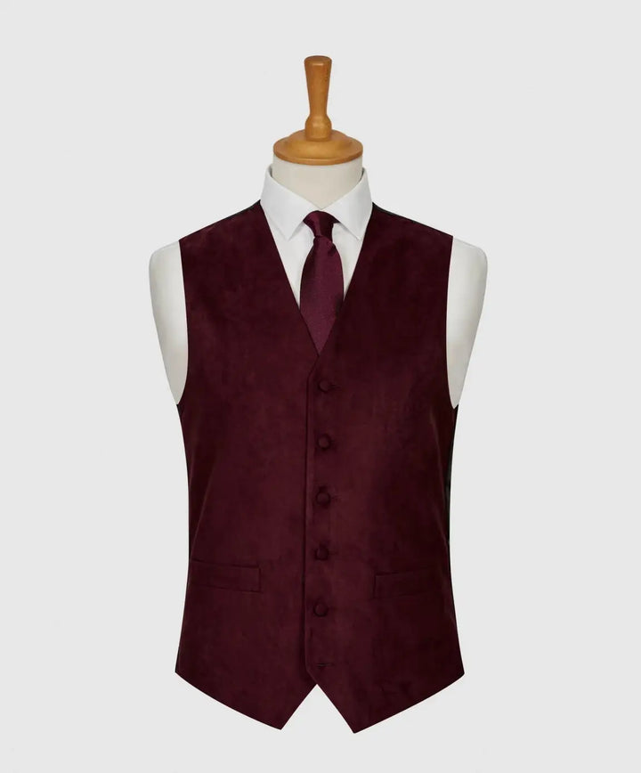 L A Smith Wine Suede Look Waistcoat - Suit & Tailoring