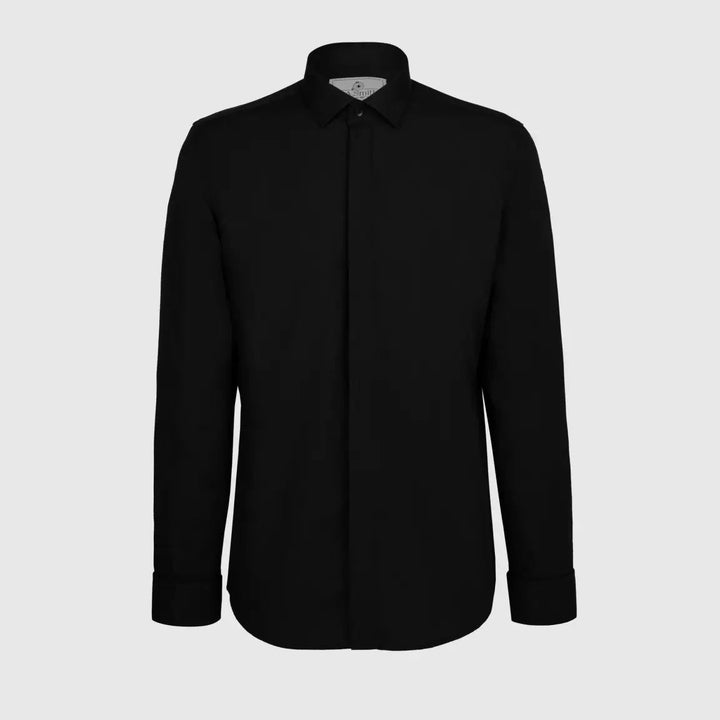 LA Smith Black Modern-Fit Fly-Front Dress Shirt - UK 14.5 | EU 37 - Shirts