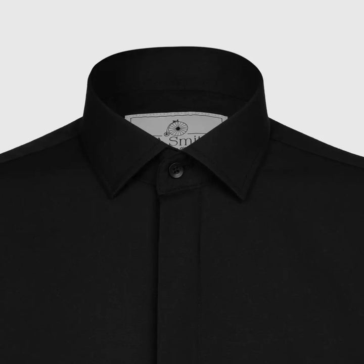 LA Smith Black Modern-Fit Fly-Front Dress Shirt